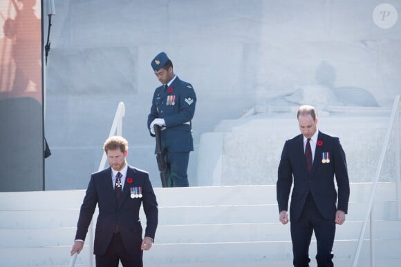 Le prince Harry et Le duc de Cambridge, Le prince William lors des commémorations des 100 ans de la bataille de la Crête de Vimy, (100 ans jour pour jour, le 9 avril 1917) dans laquelle de nombreux Canadiens ont trouvé la mort lors de la Première Guerre mondiale, au Mémorial national du Canada, à Vimy, France, le 9 avril 2017