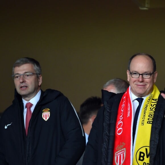 Dmitri Rybolovlev, président de l'AS Monaco, et le Prince Albert II de Monaco lors de la victoire de l'AS Monaco contre le Borussia Dortmund (3-1) au stade Louis-II de Monaco le 19 avril 2017, synonyme de qualification pour les demi-finales de la Ligue des Champions. © Bruno Bebert/Bestimage