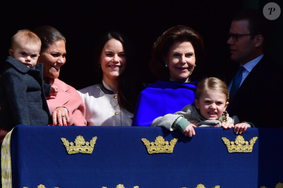La princesse Victoria, le prince Oscar, la princesse Sofia,la reine Silvia et le prince Daniel avec la princesse Estelle - Célébration du 71ème anniversaire du roi C. Gustav de Suède à Stockholm le 30 avril 2017 30/04/2017 - Stockholm