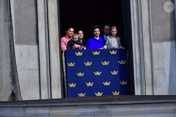 La princesse Victoria, le prince Oscar, la princesse Sofia, la reine Silvia, le prince Daniel et la princesse Estelle - Célébration du 71ème anniversaire du roi C. Gustav de Suède à Stockholm le 30 avril 2017 30/04/2017 - Stockholm