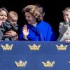 La princesse Victoria, le prince Oscar, la princesse Sofia, la reine Silvia, le prince Daniel et la princesse Estelle - Célébration du 71ème anniversaire du roi C. Gustav de Suède à Stockholm le 30 avril 2017 30/04/2017 - Stockholm