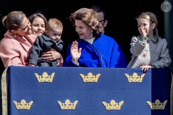 La princesse Victoria, le prince Oscar, la princesse Sofia, la reine Silvia, le prince Daniel et la princesse Estelle - Célébration du 71ème anniversaire du roi C. Gustav de Suède à Stockholm le 30 avril 2017 30/04/2017 - Stockholm