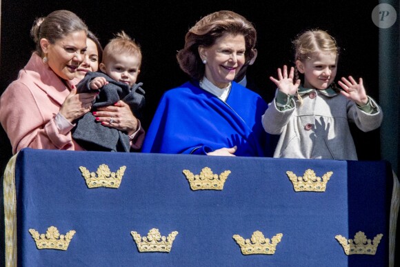 La princesse Victoria, le prince Oscar, la princesse Sofia, la reine Silvia, le prince Daniel et la princesse Estelle - Célébration du 71ème anniversaire du roi C. Gustav de Suède à Stockholm le 30 avril 2017 30/04/2017 - Stockholm