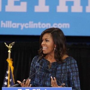 Michelle Obama en plein discours devant les étudiants de l'université de LaSalle à Philadelphie, le 28 septembre 2016