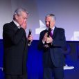 Alain Delon et Didier Reynders (Vice-Premier Ministre et Ministre des Affaires étrangères et européennes) - L'icône du cinéma français Alain Delon, invité d'honneur, annonce sa retraite pour la fin 2017, lors du Festival du film policier de Liège, Belgique, le 5 mai 2017.