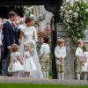 Pippa Middleton, James Matthews, Catherine (Kate) Middleton, duchesse de Cambridge et son fils le prince George de Cambridge - Mariage de Pippa Middleton et James Matthews, en l'église St Mark's, à Englefield, Berkshire, Royaume Uni, le 20 mai 2017.