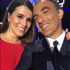Karine Ferri et Nikos Aliagas lors du premier live de The Voice 6 sur TF1, le 20 mai 2017.