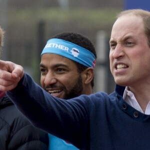 Le prince Harry, le prince William, duc de Cambridge et Catherine Kate Middleton, duchesse de Cambridge participent au "2017 Money London Marathon Training Day" au parc olympique Reine Elizabeth à Londres le 5 février 2017