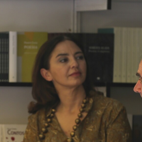 Le roi Felipe VI et la reine Letizia d'espagne reçoivent le président portugais Marcelo Rebelo de Sousa à l'occasion de l'inauguration du salon du livre à Madrid le 26 mai 2017