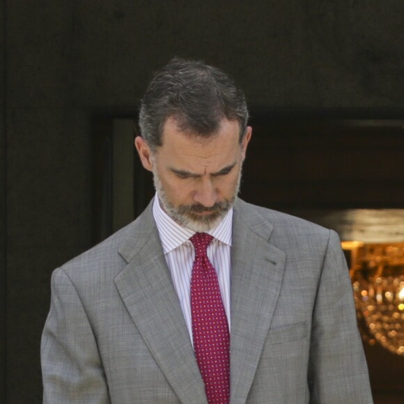 Le roi Felipe VI et la reine Letizia d'espagne reçoivent le président portugais Marcelo Rebelo de Sousa lors d'un déjeuner à Madrid le 26 mai 2017