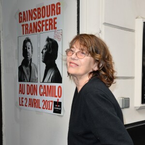 Jane Birkin lors du lancement officiel de l'association Serge Gainsbourg au cabaret Don Camilo à Paris, le 2 avril 2017.L'association Serge Gainsbourg, représentée par sa marraine C Gainsbourg, son parrain L Gainsbourg et ses membres d'honneur J Birkin et Bambou voit enfin le jour. Cette association a pour vocation d'honorer la mémoire de l'artiste, de faire rayonner son oeuvre dans le monde, notamment auprès des nouvelles générations, et de préserver son illustre domicile du 5bis, rue de Verneuil à Paris. © Guirec Coadic/Bestimage  Celebrities at the launch of the Association Serge Gainsbourg at the Don Camilo Cabaret in Paris on April 2, 2017.02/04/2017 - Paris