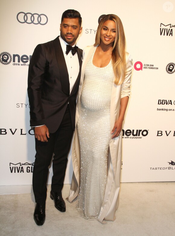Russell Wilson et sa femme Ciara, enceinte à la soirée Elton John AIDS foundation 2017 lors de la 89ème cérémonie des Oscars à West Hollywood le 26 février 2017.