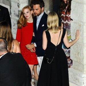 Jessica Chastain et son fiancé Gian Luca Passi de Preposulo lors de la fête à la veille de leur mariage à Venise, le 9 juin 2017.