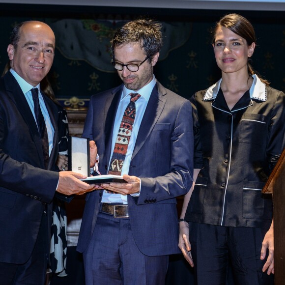 Jean-Sébastien Gérondeau (DG Montblanc France), Emanuele Coccia, Charlotte Casiraghi, Robert Maggiori - Cérémonie de clôture des "Rencontres Philosophiques de Monaco" au Musée Océanographique à Monaco, le 8 juin 2017. Christian Alminana/Montblanc via Bestimage 