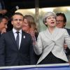 Le président Emmanuel Macron et la Première ministre du Royaume-Uni Theresa May assistent au match amical France - Angleterre au Stade de France le 13 juin 2017. © Cyril Moreau / Bestimage