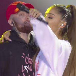 Mac Miller et Ariana Grande sur la scène du concert "One Love Manchester" le 4 juin 2017 à Manchester