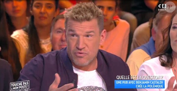 Benjamin Castaldi répond à la polémique sur sa pub avec Loana jugée "grossophobe" et "sexiste", dans Touche pas à mon poste (C8) le 29 juin 2017.