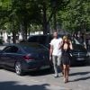 Exclusif - Zahia Dehar se promène avec un ami près du rond-point des Champs-Elysées seulement 15 minures après la tentative d'attentat d'un homme de 31 ans qui a foncé sur un fourgon de gendarmerie avec sa voiture le 19 juin 2017.