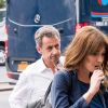 Exclusif - Carla Bruni-Sarkozy et son mari l'ancien Président Nicolas Sarkozy quittent un hôtel de New York le 14 juin 2017. Carla Bruni-Sarkozy a chanté la veille, le 13 juin 2017 des extraits de son nouvel album « French Touch » dans le club de jazz « Le Poisson rouge » dans le quartier de Greenwich.
