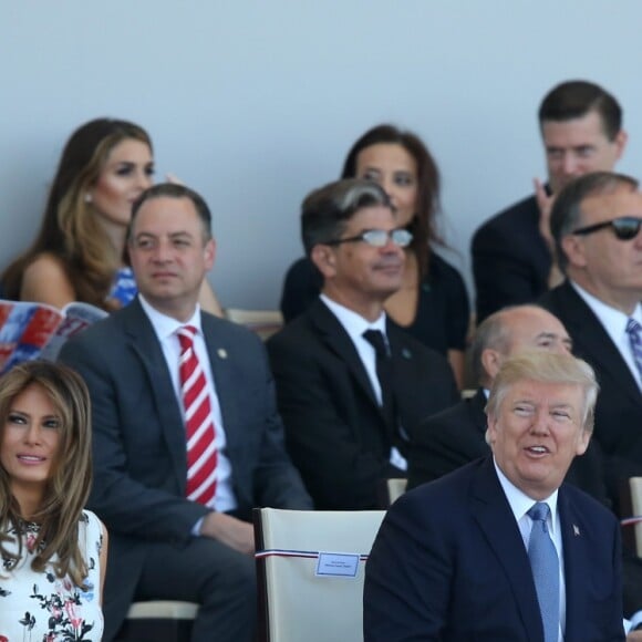 Melania Trump, son mari le président des Etats-Unis Donald Trump, le président de la République Emmanuel Macron et les membres du gouvernement lors du défilé du 14 juillet (fête nationale), place de la Concorde, à Paris, le 14 juillet 2017, avec comme invité d'honneur le président des Etats-Unis. © Dominique Jacovides/Bestimage