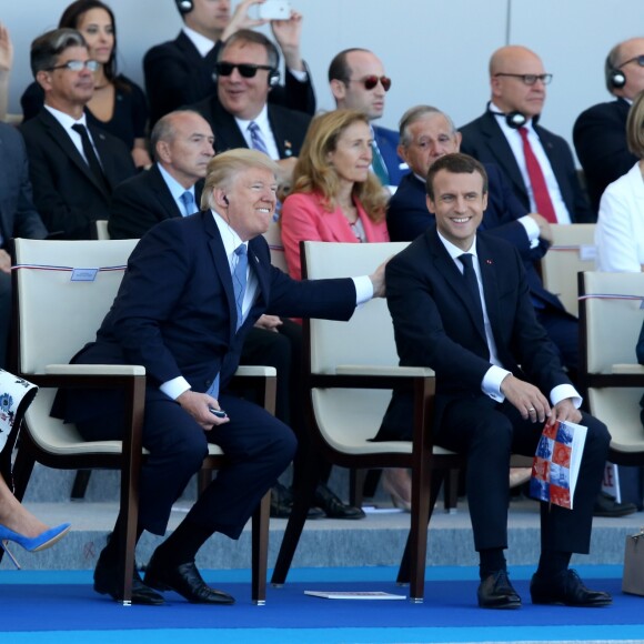 Melania Trump, son mari le président des Etats-Unis Donald Trump, le président de la République Emmanuel Macron et les membres du gouvernement lors du défilé du 14 juillet (fête nationale), place de la Concorde, à Paris, le 14 juillet 2017, avec comme invité d'honneur le président des Etats-Unis. © Dominique Jacovides/Bestimage