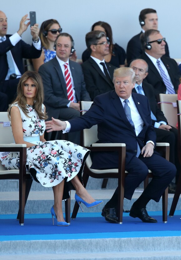 Melania Trump, son mari le président des Etats-Unis Donald Trump lors du défilé du 14 juillet (fête nationale), place de la Concorde, à Paris, le 14 juillet 2017, avec comme invité d'honneur le président des Etats-Unis. © Dominique Jacovides/Bestimage