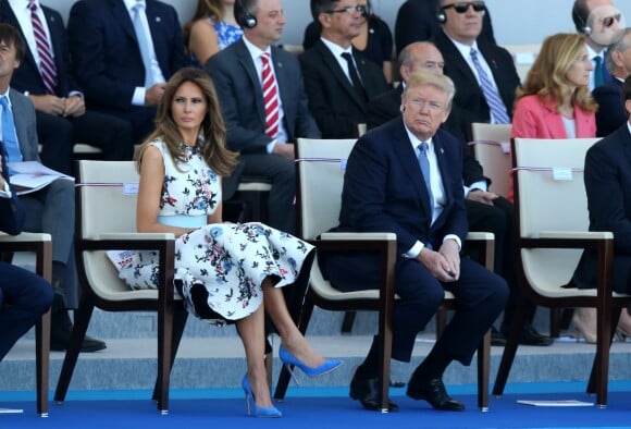 Melania Trump et son mari le président des Etats-Unis Donald Trump lors du défilé du 14 juillet (fête nationale), place de la Concorde, à Paris, le 14 juillet 2017, avec comme invité d'honneur le président des Etats-Unis. © Dominique Jacovides/Bestimage
