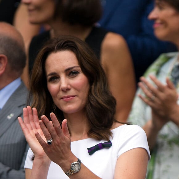 Kate Middleton et le prince William assistaient le 16 juillet 2017 à la finale du tournoi de Wimbledon entre Roger Federer et Marin Cilic, à Londres.