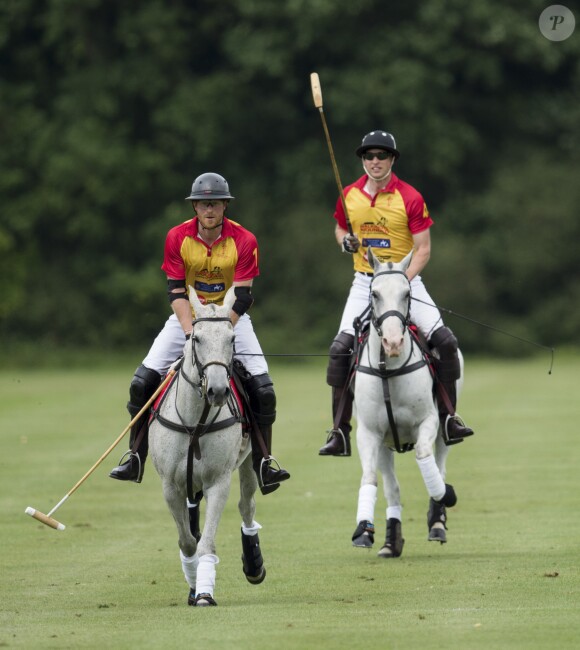 Le prince William et le prince Harry au tournoi de polo "The Jerudong Park Trophy" au club de Cirencester le 15 juillet 2017