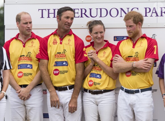 Le prince William et le prince Harry au tournoi de polo "The Jerudong Park Trophy" au club de Cirencester le 15 juillet 2017