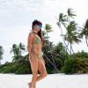 Exclusif - Lizzie Cundy en vacances au Sun Siyam Resort aux Maldives, le 6 juillet 2017.