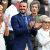 Gill Brook, David Beckham et sa mère Sandra Beckham à Wimbledon. Le 7 juillet 2017.