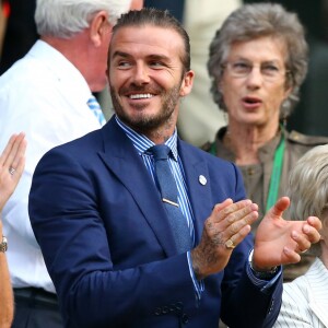 Gill Brook, David Beckham et sa mère Sandra Beckham à Wimbledon. Le 7 juillet 2017.