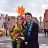 Christian Estrosi et sa femme Laura Tenoudji (Laura du Web) durant la 1ère bataille de fleurs dans le cadre du Carnaval de Nice 2017, à Nice, France, le 11 février 2017. Cette année le thème du carnaval est : "le Roi de l'Energie", il se déroule du 11 au 25 février. © Bruno Bebert/Bestimage