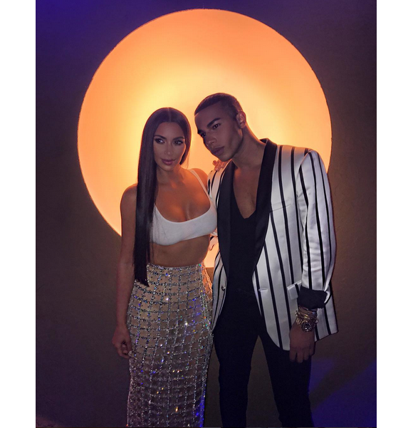 Kim Kardashian et Olivier Rousteing assistent à la soirée d'ouverture du magasin Balmain, au 8421 Melrose Place. Los Angeles, le 20 juillet 2017.