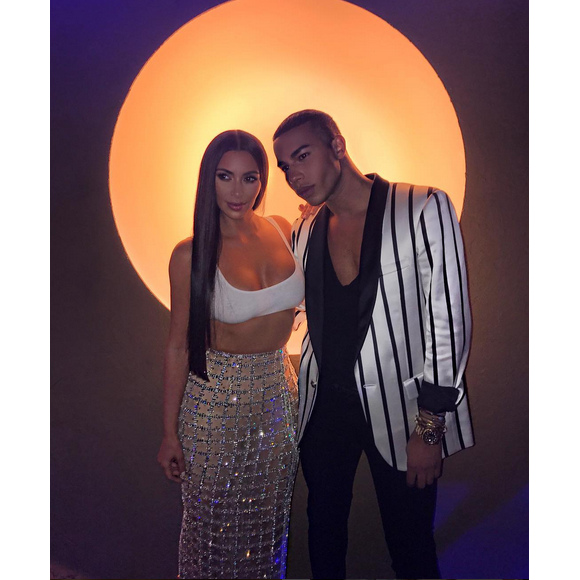 Kim Kardashian et Olivier Rousteing assistent à la soirée d'ouverture du magasin Balmain, au 8421 Melrose Place. Los Angeles, le 20 juillet 2017.