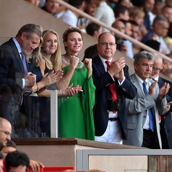 Sergueï Bubka et sa femme Lilia Tutunik, la princesse Charlene de Monaco et le prince Albert II de Monaco durant le meeting international d'athlétisme Herculis 2017 à Monaco, au stade Louis II le 21 juillet. © Bruno Bebert/Bestimage