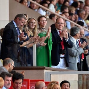 Sergueï Bubka et sa femme Lilia Tutunik, la princesse Charlene de Monaco et le prince Albert II de Monaco durant le meeting international d'athlétisme Herculis 2017 à Monaco, au stade Louis II le 21 juillet. © Bruno Bebert/Bestimage