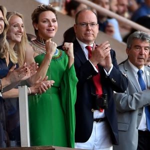 Sergueï Bubka et sa femme Lilia Tutunik, la princesse Charlene de Monaco et le prince Albert II de Monaco durant le meeting international d'athlétisme Herculis 2017 à Monaco, au stade Louis II le 21 juillet. © Bruno Bebert/Bestimage