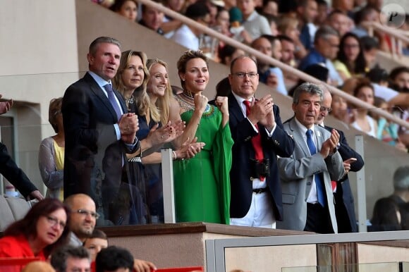 Sergueï Bubka et sa femme Lilia Tutunik, la princesse Charlene de Monaco et le prince Albert II de Monaco durant le meeting international d'athlétisme Herculis 2017 à Monaco, au stade Louis II le 21 juillet. © Bruno Bebert/Bestimage