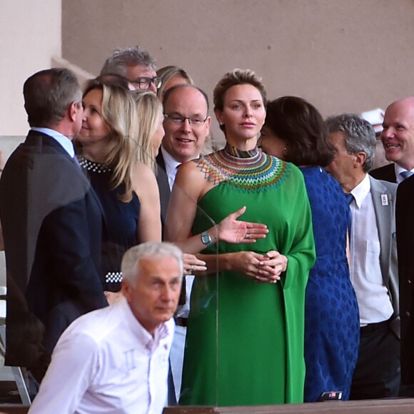 Le prince Albert II de Monaco et la princesse Charlene durant le meeting international d'athlétisme Herculis 2017 à Monaco, au stade Louis II le 21 juillet. © Bruno Bebert/Bestimage