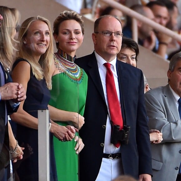 Sergueï Bubka, la princesse Charlene de Monaco et le prince Albert II de Monaco durant le meeting international d'athlétisme Herculis 2017 à Monaco, au stade Louis II le 21 juillet. © Bruno Bebert/Bestimage