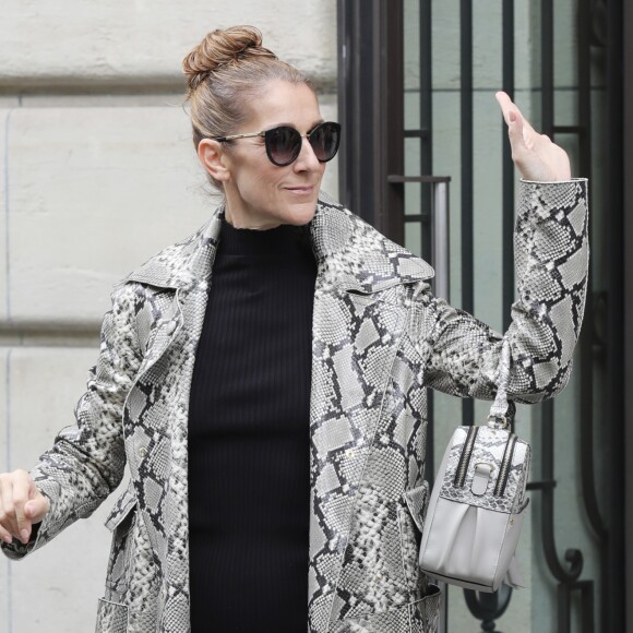Céline Dion, surprise par l'accueil des photographes, quitte son hôtel, le "Royal Monceau", à Paris, pour se rendre à son concert à Birmingham. Le 27 juillet 2017
