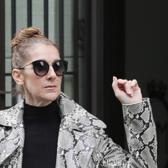 Céline Dion, surprise par l'accueil des photographes, quitte son hôtel, le "Royal Monceau", à Paris, pour se rendre à son concert à Birmingham. Le 27 juillet 2017