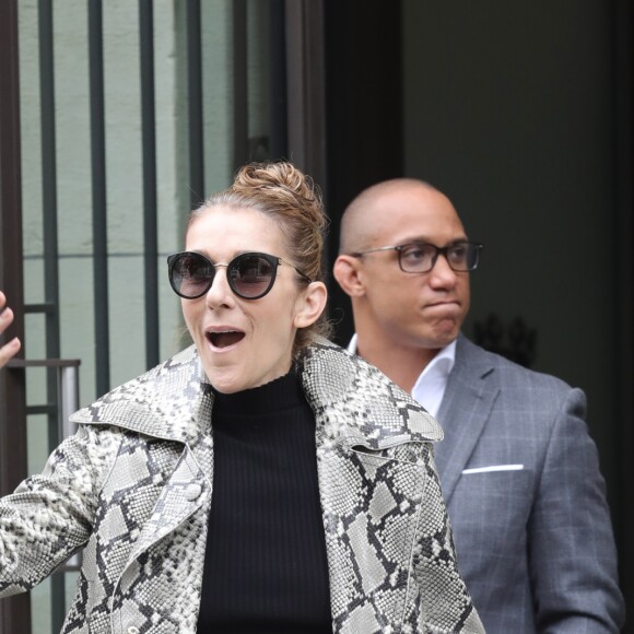 Céline Dion, surprise par l'accueil des photographes, quitte son hôtel, le "Royal Monceau", à Paris, pour se rendre à son concert à Birmingham. Le 27 juillet 2017