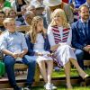 Le prince Sverre Magnus, la princesse Ingrid Alexandra, la princesse Mette-Marit et le prince Haakon de Norvège lors des célébrations du 80e anniversaire de la reine Sonja de Norvège à Oslo, le 4 juillet 2017.