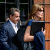 Exclusif - Carla Bruni-Sarkozy et son mari l'ancien Président Nicolas Sarkozy quittent un hôtel de New York le 14 juin 2017. Carla Bruni-Sarkozy a chanté la veille, le 13 juin 2017 des extraits de son nouvel album "French Touch" dans le club de jazz "Le Poisson rouge" dans le quartier de Greenwich.