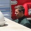 Exclusif - Brad Pitt très souriant sur le tournage du nouveau film ‘AD Astra' à Los Angeles, le 14 août 2017