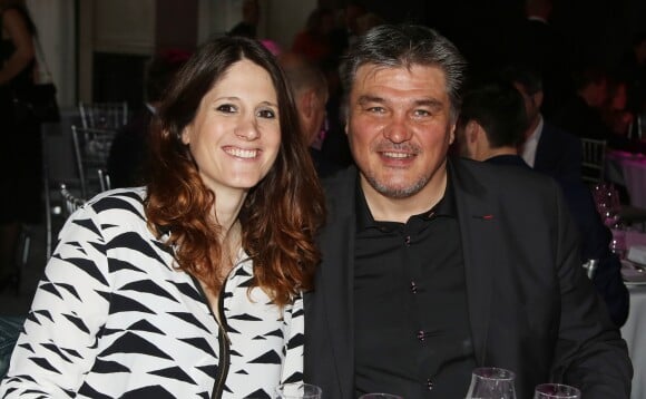 Exclusif - David Douillet et sa compagne Vanessa Carrara (enceinte) à la 1ère édition des "Plumes d'Or du Vin et de la Gastronomie" au Pavillon Vendôme à Paris.