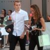 Exclusif - Le joueur du FC Barcelone Lucas Digne et sa femme Tiziri dans les rues de Saint-Tropez le 29 juillet 2016.